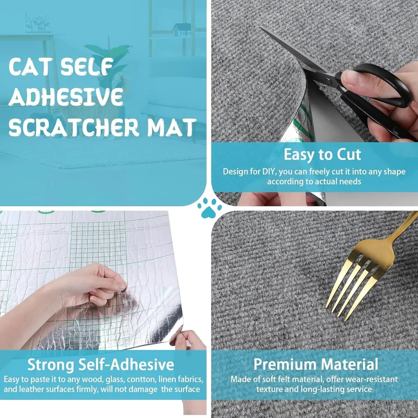 Trimmable Cat Scratching Mat Cat Scratcher Sofa Tape Scratching Post Self-Adhesive Carpet Cats Scratch Board Cat Accessories